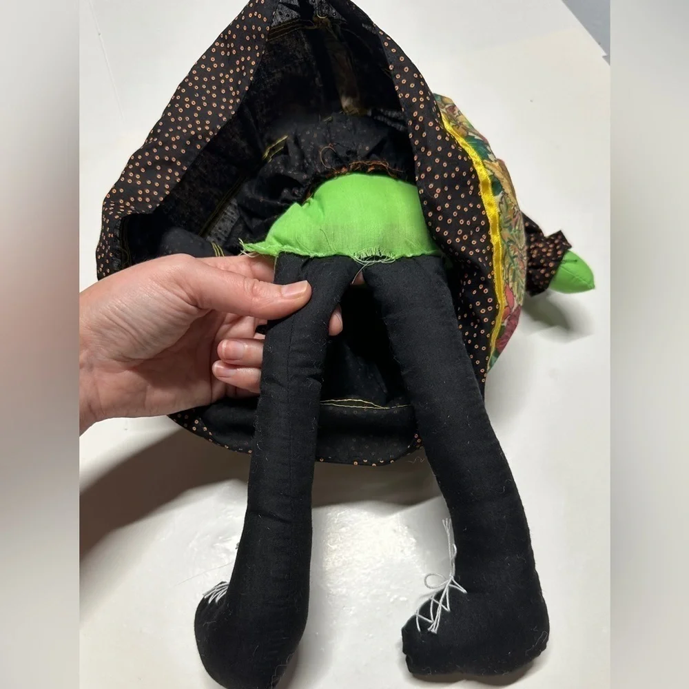 Halloween Witch Plushie 20” w/ Black Cat Shelf Sitter Husk Bow Tie Autumn